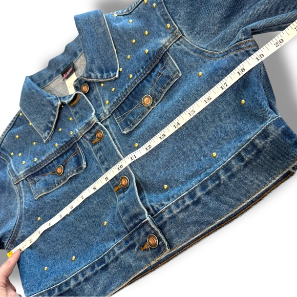 VTG Frederick's of Hollywood Denim Jacket Crop Embellished Studded Automobile M - Picture 7 of 8